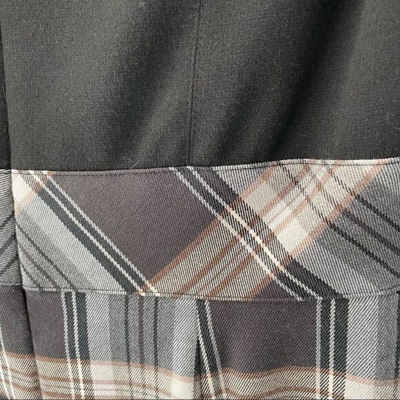 [6] Evan Picone Neutral Tone Plaid Sleeveless Belted Midi Dress Black Tan & Grey - Picture 10 of 16